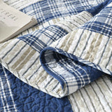 Blue Grey Buffalo Check Patchwork Quilted 3‑Piece Bedding Set
