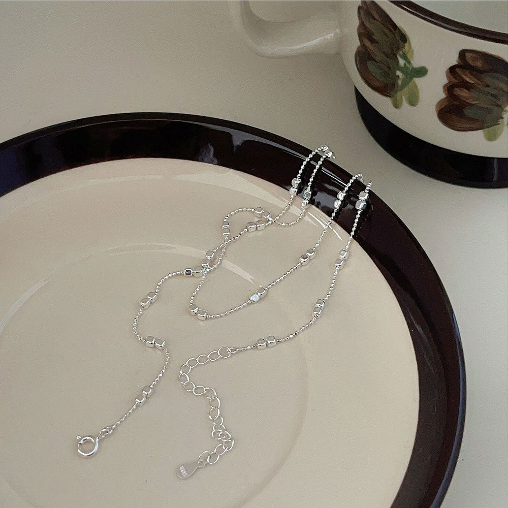 Sterling silver simple Italian square bead necklace