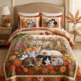 H.PAI Autumn Garden Cat Quilted 3-Piece Bedding Set