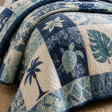 H.PAI Tropical Sea Turtle Patchwork Coastal Quilted 3-Piece Bedding Set