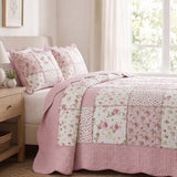 Rose Cottage Patchwork Quilted 3-Piece Bedding Set