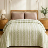 Fresh Green Leaf Vertical Stripe Quilted Bedspread Cotton Puff Quilt Blanket