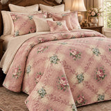 Vintage Rose Floral Quilted 3-Piece Bedding Set