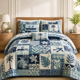 H.PAI Tropical Sea Turtle Patchwork Coastal Quilted 3-Piece Bedding Set