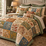 Autumn Botanical Patchwork Quilted 3-Piece Bedding Set