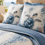 H.PAI Ocean Turtle Coral Reef Coastal Quilted 3-Piece Bedding Set