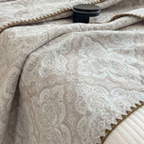 Vintage Beige Floral Jacquard Quilted Throw Three‑Layer Gauze Cotton Blanket