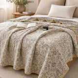 Vintage Floral Jacquard Quilted Throw Three‑Layer Gauze Cotton Blanket