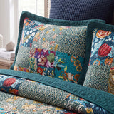 Teal Botanical Pieced Patchwork 100% Cotton Quilted 3-Piece Bedding Set