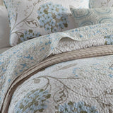 Light Blue Hydrangea Floral Print Quilted 3‑Piece Bedding Set