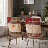Santa Snowman Christmas Chair Back Protector, Plaid Xmas Dining Chair Slipcover with Santa Hat