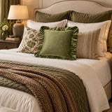 Olive Green Velvet Ruffle Throw Pillow Cover