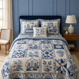 Blue Willow Floral Quilted 3-Piece Bedding Set – Luxury Quilted Bedding with Matching Pillow Shams
