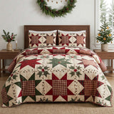 Christmas Star Patchwork Quilted 3-Piece Bedding Set