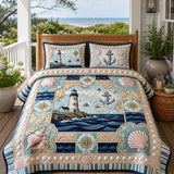 H.PAI Coastal Lighthouse Quilted 3-Piece Bedding Set – Luxury Quilted Bedding with Matching Pillow Shams