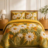 H.PAI Golden Daisy Garden Quilted 3-Piece Bedding Set