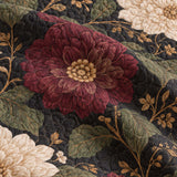 H.PAI Dark Botanical Floral Quilted 3-Piece Bedding Set