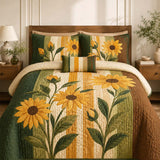 H.PAI Sunflower Stripe Garden Quilted 3-Piece Bedding Set