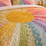 H.PAI Rainbow Sunburst Quilted 3-Piece Bedding Set – Bohemian Vintage Quilted Bedding With Matching Pillow Shams