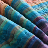 Retro Boho Multicolor Striped 100% Cotton Quilted 3-Piece Bedding Set