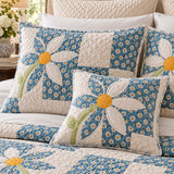 Blue Daisy Cottage Patchwork Quilted 3-Piece Bedding Set