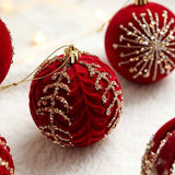 Burgundy Flocked Christmas Baubles, Glitter Hanging Ornaments