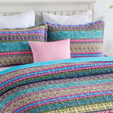 Turquoise Boho Stripe Quilted 3-Piece Bedding Set