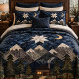 Night Mountain Cabin Star Moon Patchwork Quilted 3-Piece Bedding Set