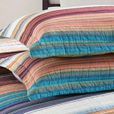 Retro Boho Multicolor Striped 100% Cotton Quilted 3-Piece Bedding Set