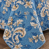 Blue Botanical Floral Quilted 3-Piece Bedding Set
