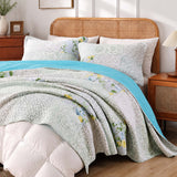 Pastel Botanical Patchwork Quilted 3-Piece Bedding Set