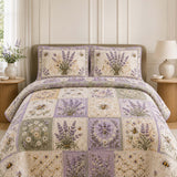 Lavender Bee Quilted 3-Piece Bedding Set – Classic Americana Quilted Bedding With Matching Pillow Shams