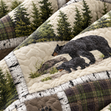Black Bear Pine Forest Patchwork Quilted 3-Piece Bedding Set