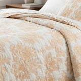 Warm Yellow Vintage Large Floral Quilted Bedspread Cotton Puff Quilt Blanket