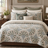 Sage Blue Botanical Medallion Quilted 3-Piece Bedding Set