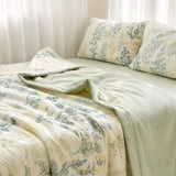 Botanical Floral 100% Cotton 4-Piece Summer Bedding Set – Breathable Cooling Comforter, Flat Sheet & 2 Pillowcases