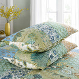 Sage Botanical Patchwork Quilted 3-Piece Cotton Bedding Set