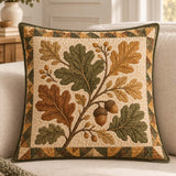 Autumn Oak Leaves & Acorn Quilted Pillow Cover