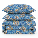 Blue Botanical Floral Quilted 3-Piece Bedding Set