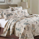 Cottage Style Nature Bird Floral Foliage Quilted 3‑Piece Bedding Set