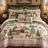 Woodland Cabin Deer Quilted 3-Piece Bedding Set