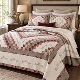 Sage Floral Patchwork Embroidered 100% Cotton Quilted 3-Piece Bedding Set