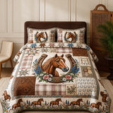 H.PAI Western Horse Quilted 3-Piece Bedding Set – Luxury Quilted Bedding with Matching Pillow Shams