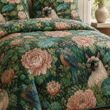 H.PAI Siamese Cat Floral Garden Quilted 3-Piece Bedding Set