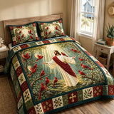 H.PAI Jesus Cardinal Faith Quilted 3-Piece Bedding Set