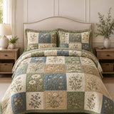 Wildflower Meadow Quilted 3-Piece Bedding Set – Luxury Quilted Bedding with Matching Pillow Shams