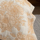 Warm Yellow Vintage Large Floral Quilted Bedspread Cotton Puff Quilt Blanket