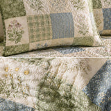H.PAI Herbal Garden Patchwork Quilted 3-Piece Bedding Set – Vintage Cottage Quilted Bedding With Matching Pillow Shams