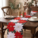Christmas Poinsettia Holly Leaf Cutout Table Runner