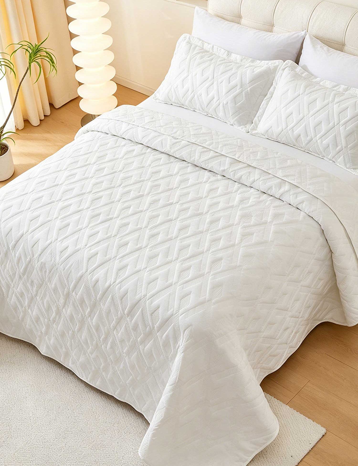 Washed Cotton Solid Color Quilted 3‑Piece Bedding Set
